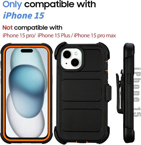 for Defender Phone Case iPhone 15 Case with Belt Clip, for Shockproof iPhone 15 Case Heavy Duty Rugged, 2 Layers of Sturdy for iPhone 15 Cases, Military-Grade Cover for iPhone 15 Case Black & Orange in Kuwait