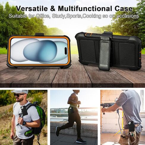 for Defender Phone Case iPhone 15 Case with Belt Clip, for Shockproof iPhone 15 Case Heavy Duty Rugged, 2 Layers of Sturdy for iPhone 15 Cases, Military-Grade Cover for iPhone 15 Case Black & Orange in Kuwait