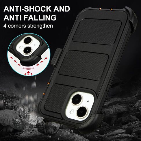 for Defender Phone Case iPhone 15 Case with Belt Clip, for Shockproof iPhone 15 Case Heavy Duty Rugged, 2 Layers of Sturdy for iPhone 15 Cases, Military-Grade Cover for iPhone 15 Case Black & Orange in Kuwait