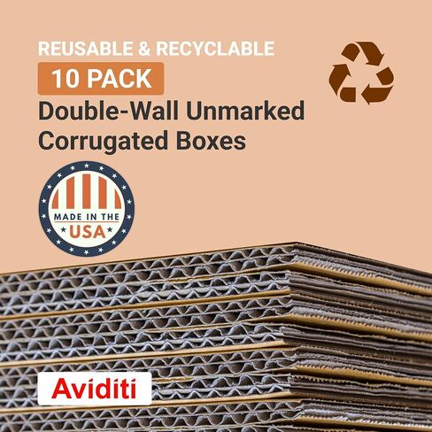 AVIDITI Shipping صناديق حائط مزدوجة كبيرة، 24 بوصة طول × 18 بوصة عرض × 12 بوصة ارتفاع 10 عبوات | صندوق من الورق المقوى المموج المزدوج للتعبئة والنقل والتخزين 24 × 18 × 12 241812 in Saudi Arabia