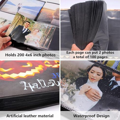 ألبوم صور يحمل 4 × 6 صور، 200 صورة بجيوب عمودية، 50 صفحة كتاب صور جلدي، صور سعة للعطلات العائلية والذكرى السنوية وأعياد الميلاد وحفلات الزفاف (خزانة الكتب) in Kuwait