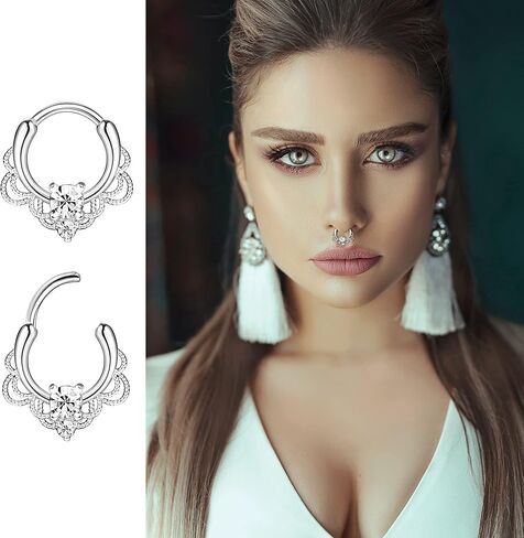 SAILIMUE 20 Pcs 16G Septum Rings For Women Men Hypoallergenic Surgical Steel Dangle Clicker Nose Rings Hoop CZ Horseshoe Lip Rings Helix Daith Cartilage Piercing Septum Jewelry in Saudi Arabia