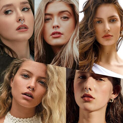 SAILIMUE 20 Pcs 16G Septum Rings For Women Men Hypoallergenic Surgical Steel Dangle Clicker Nose Rings Hoop CZ Horseshoe Lip Rings Helix Daith Cartilage Piercing Septum Jewelry in Saudi Arabia
