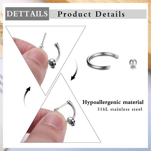 SAILIMUE 20 Pcs 16G Septum Rings For Women Men Hypoallergenic Surgical Steel Dangle Clicker Nose Rings Hoop CZ Horseshoe Lip Rings Helix Daith Cartilage Piercing Septum Jewelry in Saudi Arabia