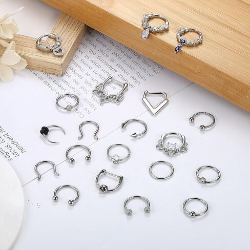 SAILIMUE 20 جهاز كمبيوتر شخصى 16G حلقات الحاجز للنساء الرجال هيبوالرجينيك الجراحية الصلب استرخى الفرس الأنف خواتم هوب تشيكوسلوفاكيا حدوة الحصان الشفاه خواتم اللولب Daith الغضروف ثقب الحاجز المجوهرات in Kuwait