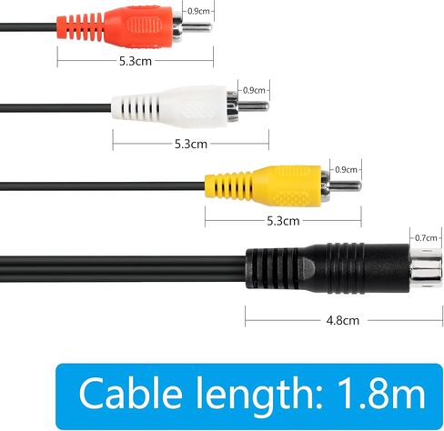 كابل مركب RIIEYOCA DIN 9 Pin إلى RCA Audio Video Composite، قابس ذكر 9 دبوس إلى 3 RCA ذكر سلك توصيل سلك AV ستيريو، لإخراج إشارة معدات الصوت والفيديو، 1.8 متر in Saudi Arabia