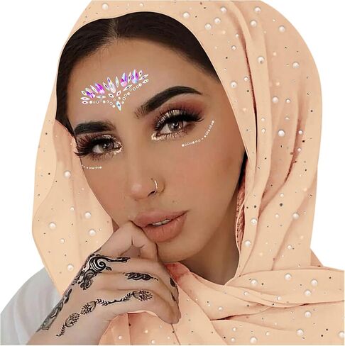 RARITYUS Women Head Wraps with Glitter Rhinestone Pearls Fashion Shawls Hijab Muslim Head Long Scarf Wrap Scarves in Saudi Arabia