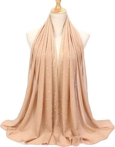 RARITYUS Women Head Wraps with Glitter Rhinestone Pearls Fashion Shawls Hijab Muslim Head Long Scarf Wrap Scarves in Saudi Arabia