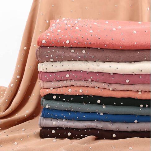 RARITYUS Women Head Wraps with Glitter Rhinestone Pearls Fashion Shawls Hijab Muslim Head Long Scarf Wrap Scarves in Saudi Arabia