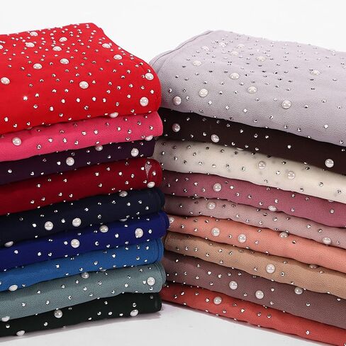 RARITYUS Women Head Wraps with Glitter Rhinestone Pearls Fashion Shawls Hijab Muslim Head Long Scarf Wrap Scarves in Saudi Arabia