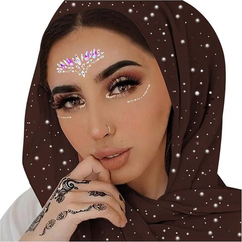 RARITYUS Women Head Wraps with Glitter Rhinestone Pearls Fashion Shawls Hijab Muslim Head Long Scarf Wrap Scarves in Saudi Arabia