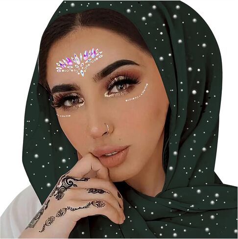 RARITYUS Women Head Wraps with Glitter Rhinestone Pearls Fashion Shawls Hijab Muslim Head Long Scarf Wrap Scarves in Saudi Arabia
