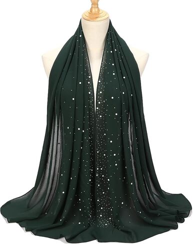 RARITYUS Women Head Wraps with Glitter Rhinestone Pearls Fashion Shawls Hijab Muslim Head Long Scarf Wrap Scarves in Saudi Arabia
