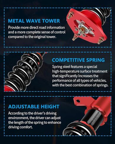 ECCPP Coilover Struts Spring Shocks دعامات تعليق ارتفاع قابلة للتعديل لفائف الصدمات الربيعية مناسبة لـ 2003-2008 لسيارة Toyota Corolla /2003-2008 لسيارة Toyota Matrix (غير مناسبة لطراز AWD أو XRS) - أحمر in Saudi Arabia
