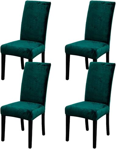 Set of 4 Chair Covers for Dining Room Soft Thick Velvet Stretch Parsons Chair Slipcovers Home Farmhouse Decor Washable Removable Chair Protector for Banquet Hotel Ceremony (4, Dark Green) in Saudi Arabia