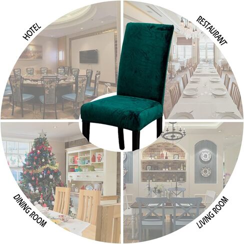 Set of 4 Chair Covers for Dining Room Soft Thick Velvet Stretch Parsons Chair Slipcovers Home Farmhouse Decor Washable Removable Chair Protector for Banquet Hotel Ceremony (4, Dark Green) in Saudi Arabia