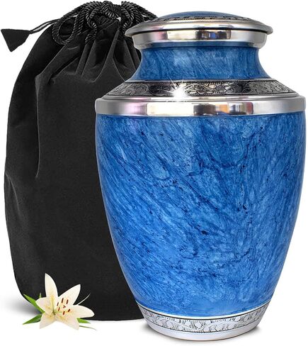 Blue Urn for Ashes Adult Male & Female - Marble Urns for Human Ashes with Bag - Handcrafted Funeral Urn - Large Cremation Urn for Women & Men - Honor Your Loved One with Memorial Adult Urn in Saudi Arabia