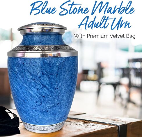 Blue Urn for Ashes Adult Male & Female - Marble Urns for Human Ashes with Bag - Handcrafted Funeral Urn - Large Cremation Urn for Women & Men - Honor Your Loved One with Memorial Adult Urn in Saudi Arabia