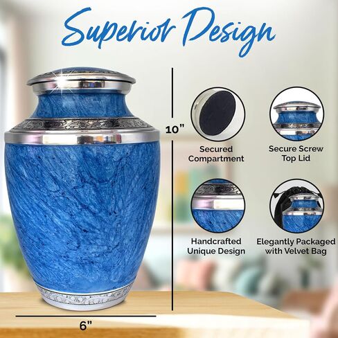 Blue Urn for Ashes Adult Male & Female - Marble Urns for Human Ashes with Bag - Handcrafted Funeral Urn - Large Cremation Urn for Women & Men - Honor Your Loved One with Memorial Adult Urn in Saudi Arabia