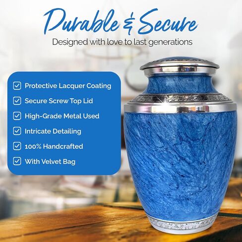 Blue Urn for Ashes Adult Male & Female - Marble Urns for Human Ashes with Bag - Handcrafted Funeral Urn - Large Cremation Urn for Women & Men - Honor Your Loved One with Memorial Adult Urn in Saudi Arabia