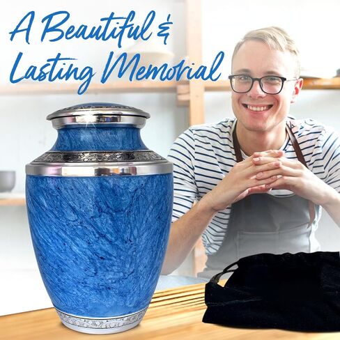 Blue Urn for Ashes Adult Male & Female - Marble Urns for Human Ashes with Bag - Handcrafted Funeral Urn - Large Cremation Urn for Women & Men - Honor Your Loved One with Memorial Adult Urn in Saudi Arabia