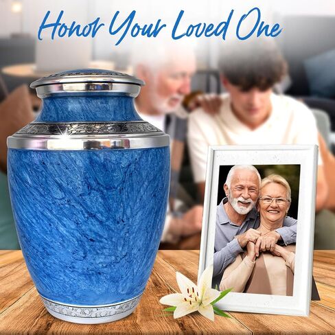 Blue Urn for Ashes Adult Male & Female - Marble Urns for Human Ashes with Bag - Handcrafted Funeral Urn - Large Cremation Urn for Women & Men - Honor Your Loved One with Memorial Adult Urn in Saudi Arabia