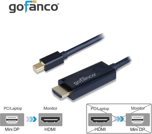 كابل gofanco® Mini DisplayPort بطول 3 أقدام مطلي بالذهب 1.2 إلى HDMI 4K (متوافق مع Thunderbolt 2) للأنظمة المجهزة بمنفذ DisplayPort صغير للاتصال بتلفزيونات HDMI عالية الدقة أو الشاشات (mDP4kHDMI3F) in Kuwait