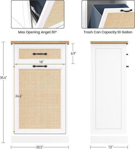 Tilt Out Trash Cabinet with Natural Rattan, Hidden Trash Can Cabinet 10 Gallon Trash Holder, Free Standing Pet-Proof Garbage Can Cabinet for Kitchen Dining Living Room in Saudi Arabia