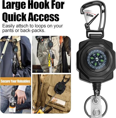 bolimoss American Flag Retractable Keychain,2 Pack Heavy Duty Badge Reels Retractable, Tactical ID Badge Holder with Zinc Alloy Carabiner, 32'' Coated Steel Cord, Key Ring,10 oz (Blue,Red) in Kuwait