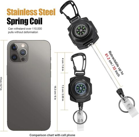 bolimoss American Flag Retractable Keychain,2 Pack Heavy Duty Badge Reels Retractable, Tactical ID Badge Holder with Zinc Alloy Carabiner, 32'' Coated Steel Cord, Key Ring,10 oz (Blue,Red) in Kuwait