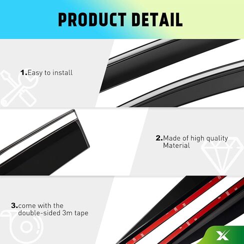 واقيات مطر للنافذة الجانبية بشريط مناسب لسيارة Hyundai Elantra 2020 2021 2022 2023 2024، أقنعة تهوية لنوافذ السيارة، عاكسات نافذة متينة، عاكس فتحة تهوية، أسود 4 قطع in Kuwait