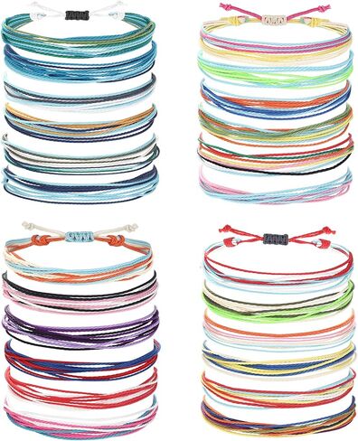 cassieca 24 جهاز كمبيوتر شخصى vsco أساور الصداقة للنساء الرجال اليدوية للماء المغلفة حبل مضفر سوار مجموعة قابل للتعديل سيرفر ستراند سلسلة أساور البوهيمي يدويا هدية عيد ميلاد in Kuwait