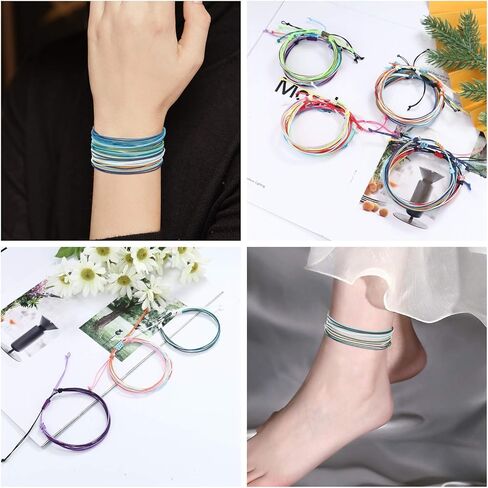 cassieca 24 جهاز كمبيوتر شخصى vsco أساور الصداقة للنساء الرجال اليدوية للماء المغلفة حبل مضفر سوار مجموعة قابل للتعديل سيرفر ستراند سلسلة أساور البوهيمي يدويا هدية عيد ميلاد in Kuwait