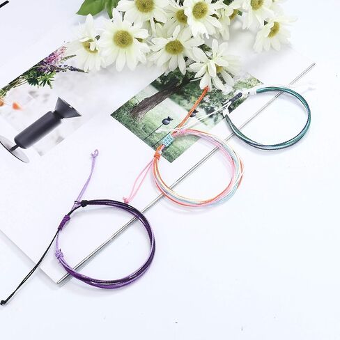 cassieca 24 جهاز كمبيوتر شخصى vsco أساور الصداقة للنساء الرجال اليدوية للماء المغلفة حبل مضفر سوار مجموعة قابل للتعديل سيرفر ستراند سلسلة أساور البوهيمي يدويا هدية عيد ميلاد in Kuwait