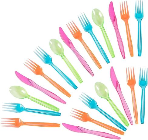 Juvale Rainbow Plastic Silverware Set, Neon Forks, Knives, and Spoons (144 Pieces) in Saudi Arabia