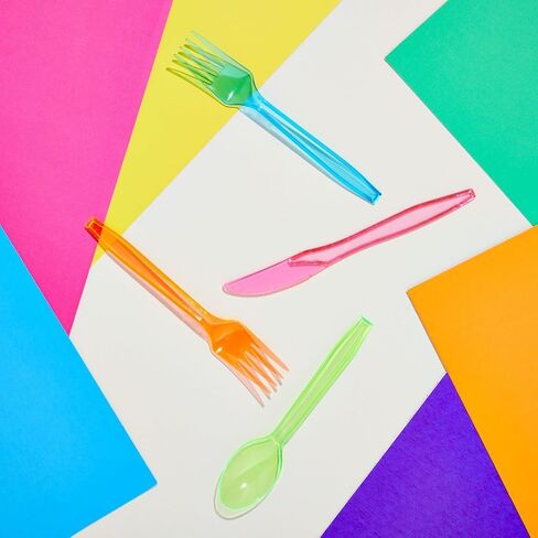 Juvale Rainbow Plastic Silverware Set, Neon Forks, Knives, and Spoons (144 Pieces) in Saudi Arabia