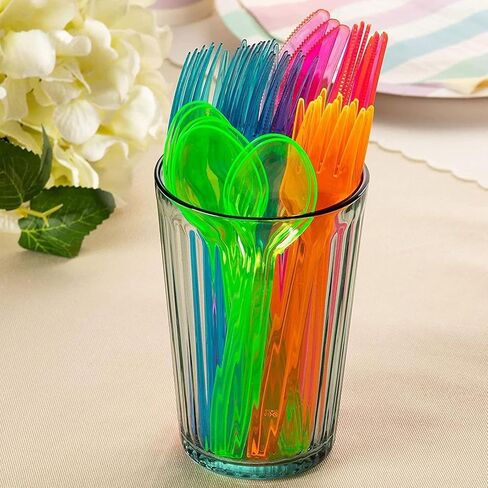 Juvale Rainbow Plastic Silverware Set, Neon Forks, Knives, and Spoons (144 Pieces) in Saudi Arabia