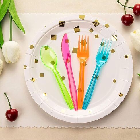 Juvale Rainbow Plastic Silverware Set, Neon Forks, Knives, and Spoons (144 Pieces) in Saudi Arabia
