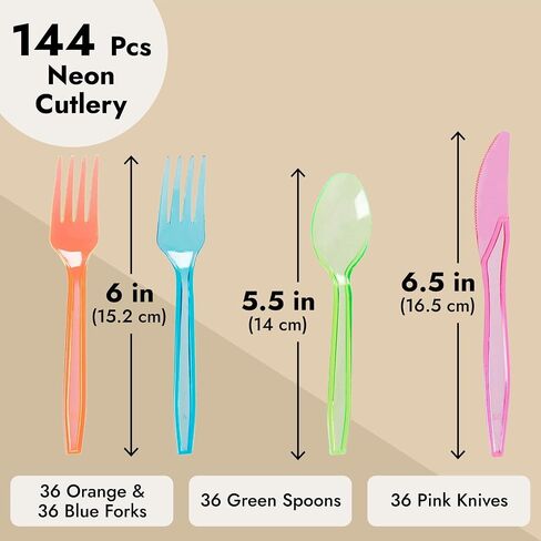 Juvale Rainbow Plastic Silverware Set, Neon Forks, Knives, and Spoons (144 Pieces) in Saudi Arabia