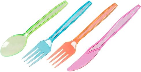 Juvale Rainbow Plastic Silverware Set, Neon Forks, Knives, and Spoons (144 Pieces) in Saudi Arabia