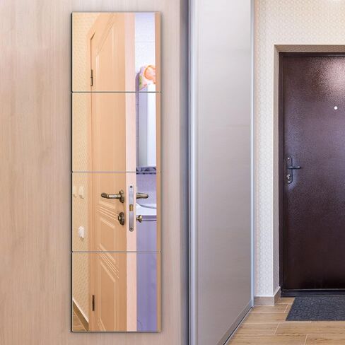 بلاط مرآة كامل الطول مقاوم للكسر، مرآة للجدار، مرآة لكامل الجسم للأطفال، 4 قطع مقاس 10 × 10 بوصة، مصنوعة من بلاستيك أكريليك شبكي بدون إطار، مثبتة على الحائط لصالة الألعاب الرياضية المنزلية والحمام والباب in Kuwait