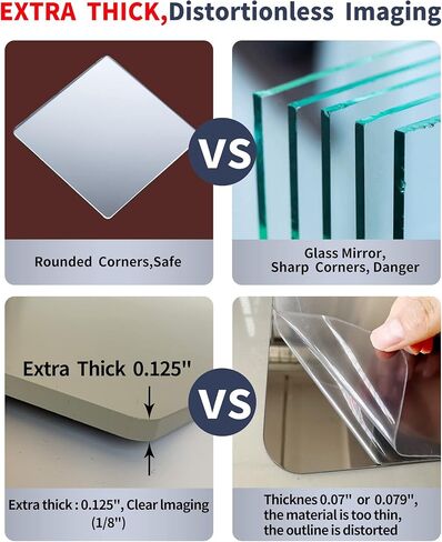 بلاط مرآة كامل الطول مقاوم للكسر، مرآة للجدار، مرآة لكامل الجسم للأطفال، 4 قطع مقاس 10 × 10 بوصة، مصنوعة من بلاستيك أكريليك شبكي بدون إطار، مثبتة على الحائط لصالة الألعاب الرياضية المنزلية والحمام والباب in Kuwait