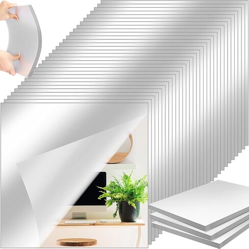 Queekay 30 Pcs Gym Mirrors Bulk for Home Frameless Acrylic Wall Mirror 1mm Thick Wall Mounted Mirror Tiles Self Adhesive Mirror Sheets for Bedroom Ceiling(12 X 12 Inches) in Saudi Arabia