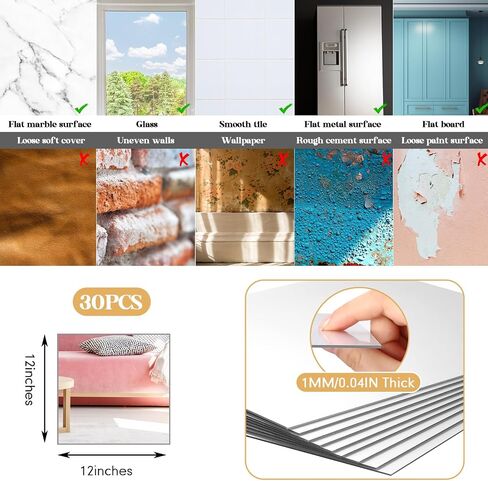 Queekay 30 Pcs Gym Mirrors Bulk for Home Frameless Acrylic Wall Mirror 1mm Thick Wall Mounted Mirror Tiles Self Adhesive Mirror Sheets for Bedroom Ceiling(12 X 12 Inches) in Saudi Arabia