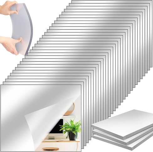 Queekay 30 Pcs Gym Mirrors Bulk for Home Frameless Acrylic Wall Mirror 1mm Thick Wall Mounted Mirror Tiles Self Adhesive Mirror Sheets for Bedroom Ceiling(12 X 12 Inches) in Saudi Arabia