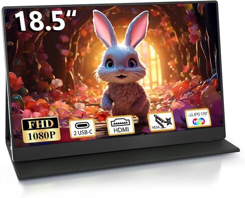 شاشة محمولة مقاس 18.5 بوصة لأجهزة الكمبيوتر المحمول، شاشة FHD 1080P 100% sRGB أثناء السفر لأجهزة الكمبيوتر المحمول، شاشة كمبيوتر محمول IPS مع VESA، شاشة خارجية USB-C HDR HDMI شاشة محمولة مع غطاء ذكي ومكبرات صوت in Kuwait
