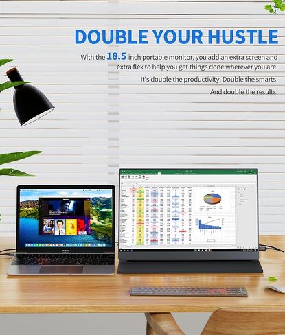 شاشة محمولة مقاس 18.5 بوصة لأجهزة الكمبيوتر المحمول، شاشة FHD 1080P 100% sRGB أثناء السفر لأجهزة الكمبيوتر المحمول، شاشة كمبيوتر محمول IPS مع VESA، شاشة خارجية USB-C HDR HDMI شاشة محمولة مع غطاء ذكي ومكبرات صوت in Kuwait