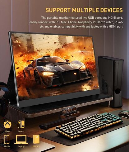 شاشة محمولة مقاس 18.5 بوصة لأجهزة الكمبيوتر المحمول، شاشة FHD 1080P 100% sRGB أثناء السفر لأجهزة الكمبيوتر المحمول، شاشة كمبيوتر محمول IPS مع VESA، شاشة خارجية USB-C HDR HDMI شاشة محمولة مع غطاء ذكي ومكبرات صوت in Kuwait