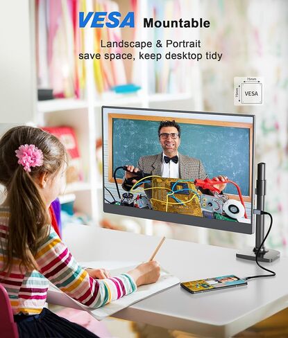 شاشة محمولة مقاس 18.5 بوصة لأجهزة الكمبيوتر المحمول، شاشة FHD 1080P 100% sRGB أثناء السفر لأجهزة الكمبيوتر المحمول، شاشة كمبيوتر محمول IPS مع VESA، شاشة خارجية USB-C HDR HDMI شاشة محمولة مع غطاء ذكي ومكبرات صوت in Kuwait