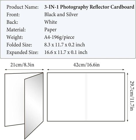 12" x 8" Light Reflector 3 in 1 Photography Reflector Cardboard, Photo Reflector Foldable Light Diffuser Board for Food and Product Studio Photography Lighting, Black, Silver and White in Saudi Arabia